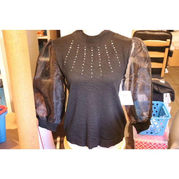 89Th Madison Black top wiith white crystal and sheer arm unique Size S/P - Picture 1 of 6